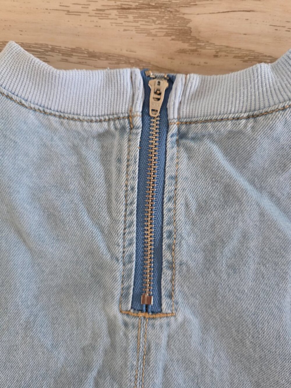 Light Wash Denim Swing Mini Dress with Contrast Stitching Medium - Picture 4 of 8